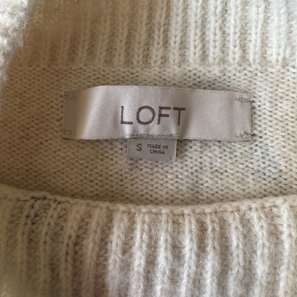 LOFT floral ivory teal cotton blend mock neck pullover sweater women's small - Picture 14 of 16